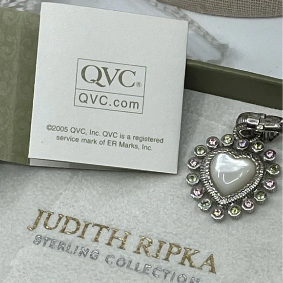 Vintage Judith Ripka Sterling Silver Heart Enhancer Pendant with Mother of Pearl